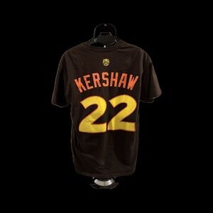Majestic Clayton Kershaw #22 Graphic Print T-Shirt Short Sleeve Black Mens L